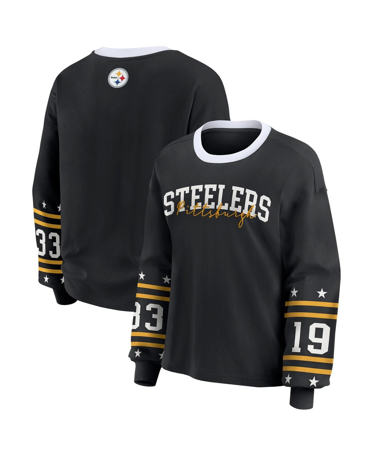 Wear By Erin Andrews Women's Black Pittsburgh Steelers Sport Long-sleeve T-shirt In Black