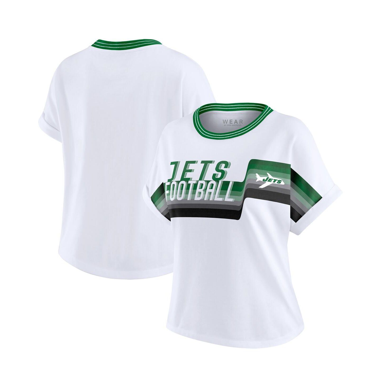 Женская футболка WEAR by Erin Andrews White New York Jets Cropped Center Stripe Dolman — фото 1