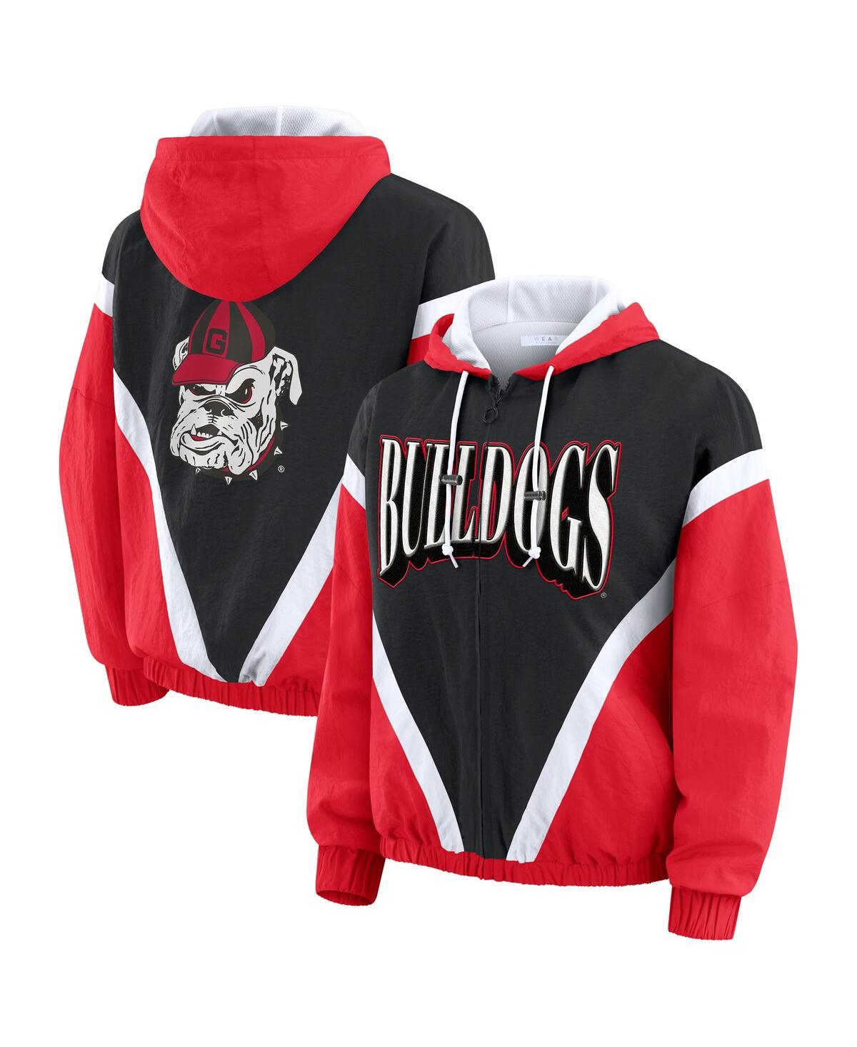 Wear By Erin Andrews Women'sred/black Georgia Bulldogs Color Block Full-zip Hoodie Windbreaker Jacket In Multi