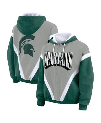 WEAR by Erin Andrews - Women'sGreen/Gray Michigan State Spartans Color Block Full-Zip Hoodie Windbreaker Jacket