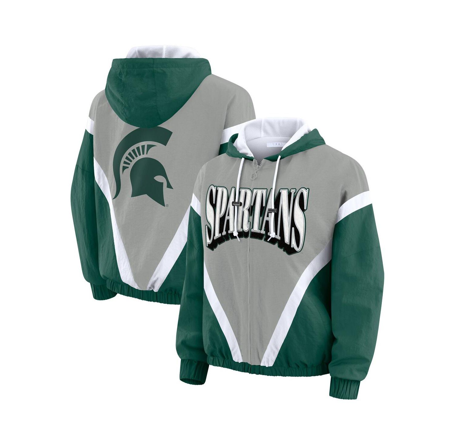 Women's Green/Gray Michigan State Spartans Color Block Full-Zip Hoodie Windbreaker Jacket