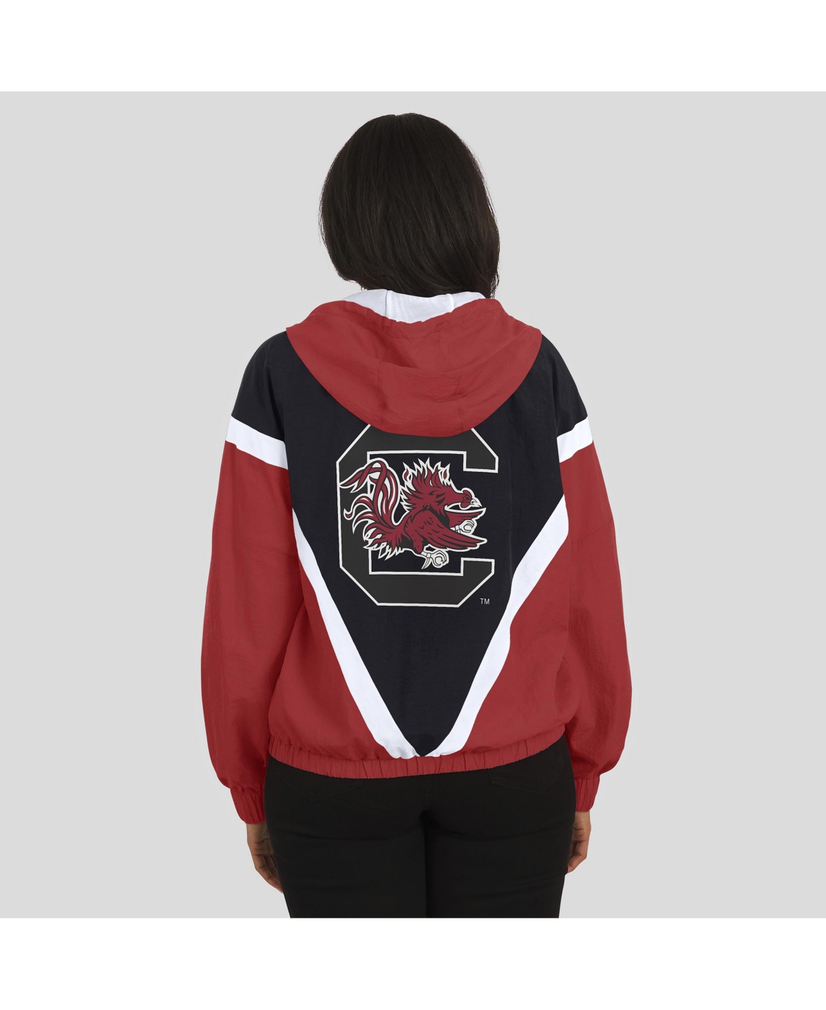 Wear By Erin Andrews Women'sgarnet/black South Carolina Gamecocks Color Block Full-zip Hoodie Windbreaker Jacket In Burgundy