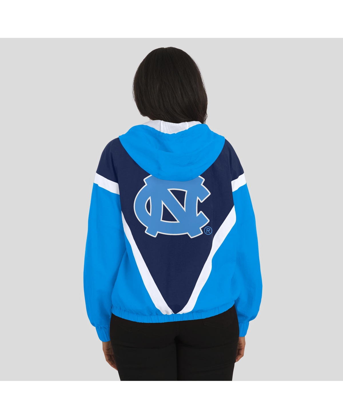 Wear By Erin Andrews Women'sblue/navy North Carolina Tar Heels Color Block Full-zip Hoodie Windbreaker Jacket In Blue