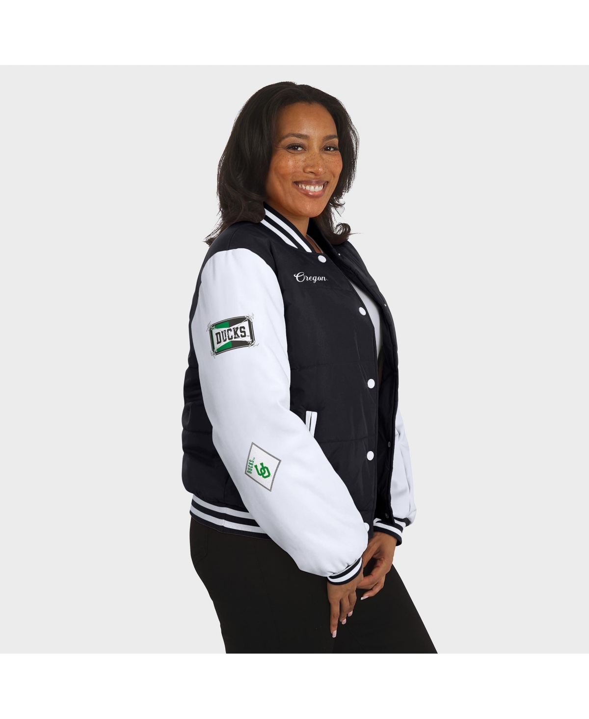 Wear By Erin Andrews Women'sblack Oregon Ducks Varsity Puffer Jacket In Black