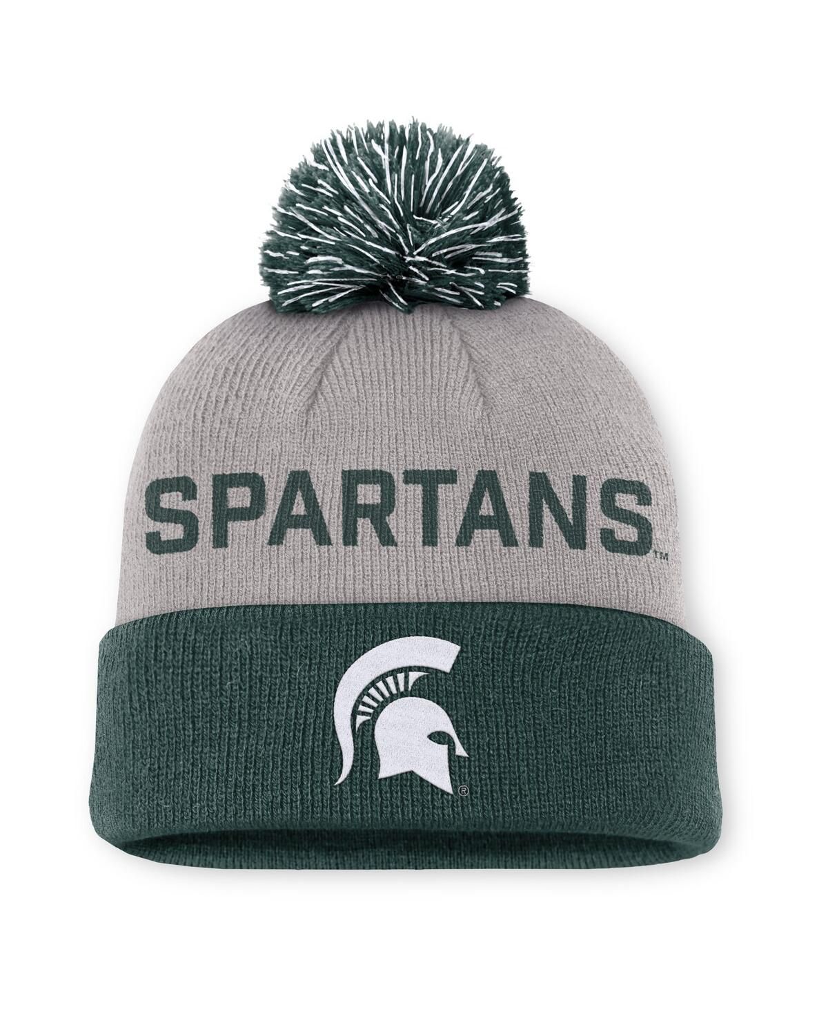 Мужская серо-зеленая шапка Michigan State Spartans Prime Time Peak с помпоном на манжетах и вязаной шапкой