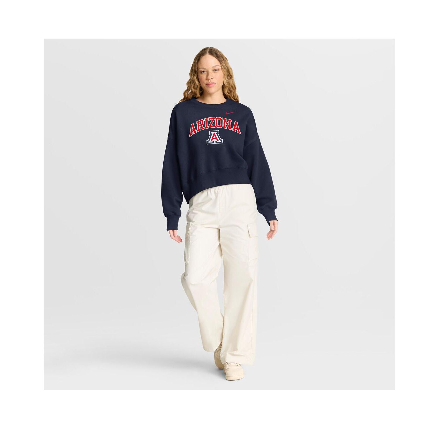 Women's Navy Arizona Wildcats Oversized Phoenix Arch Pullover Sweatshirt