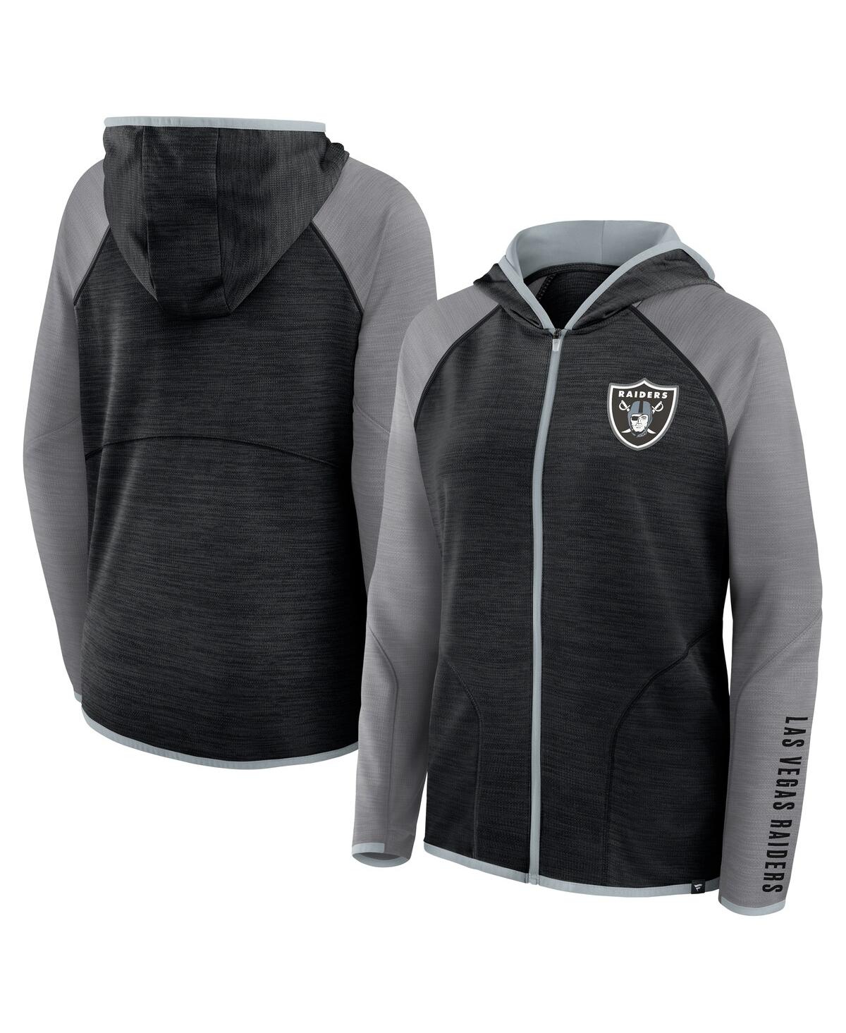 Fanatics Women's Black/gray Las Vegas Raiders Redzone End Around Pass Raglan Full-zip Hoodie In Multi