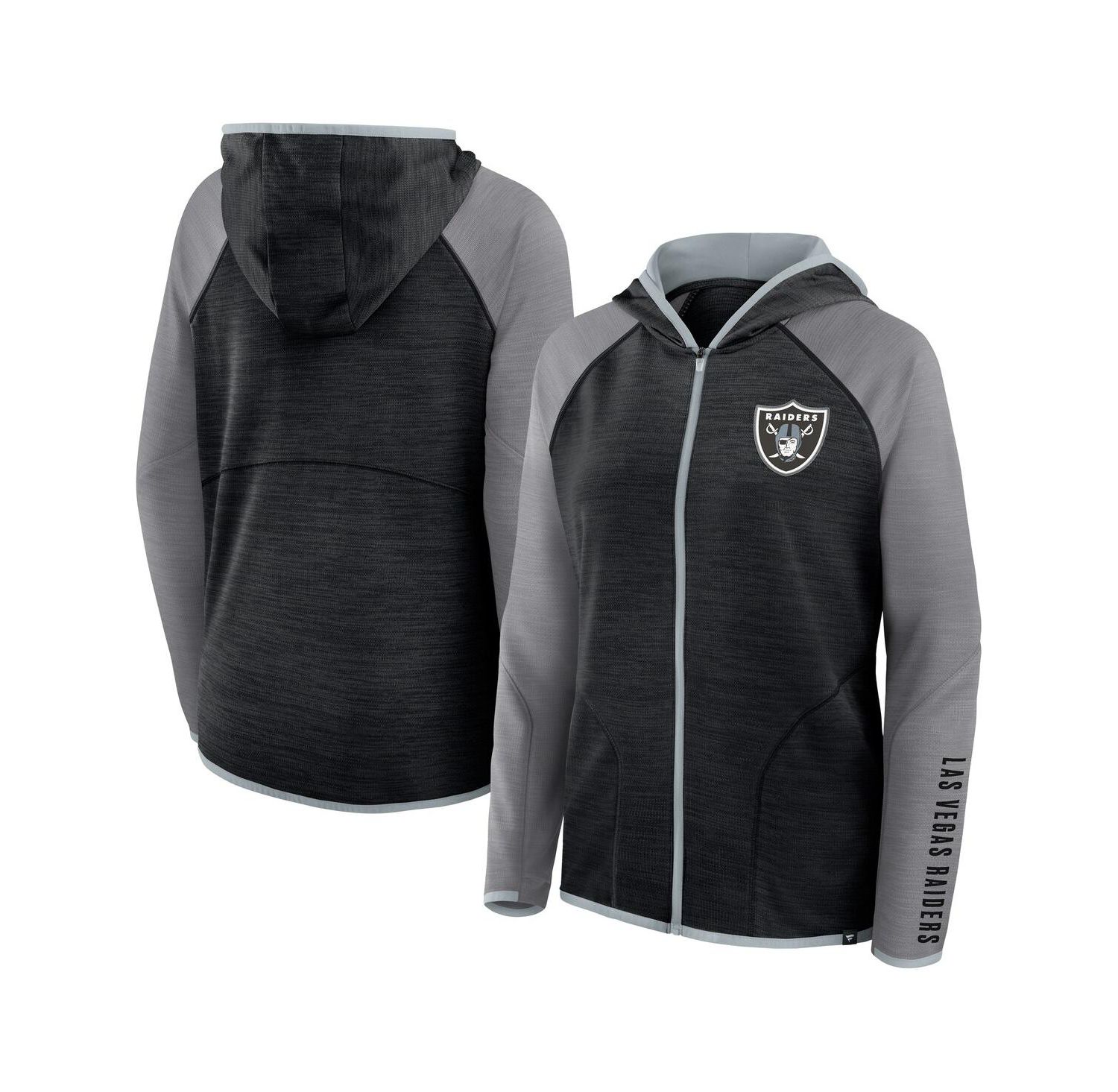Women's Black/Gray Las Vegas Raiders Redzone End Around Pass Raglan Full-Zip Hoodie