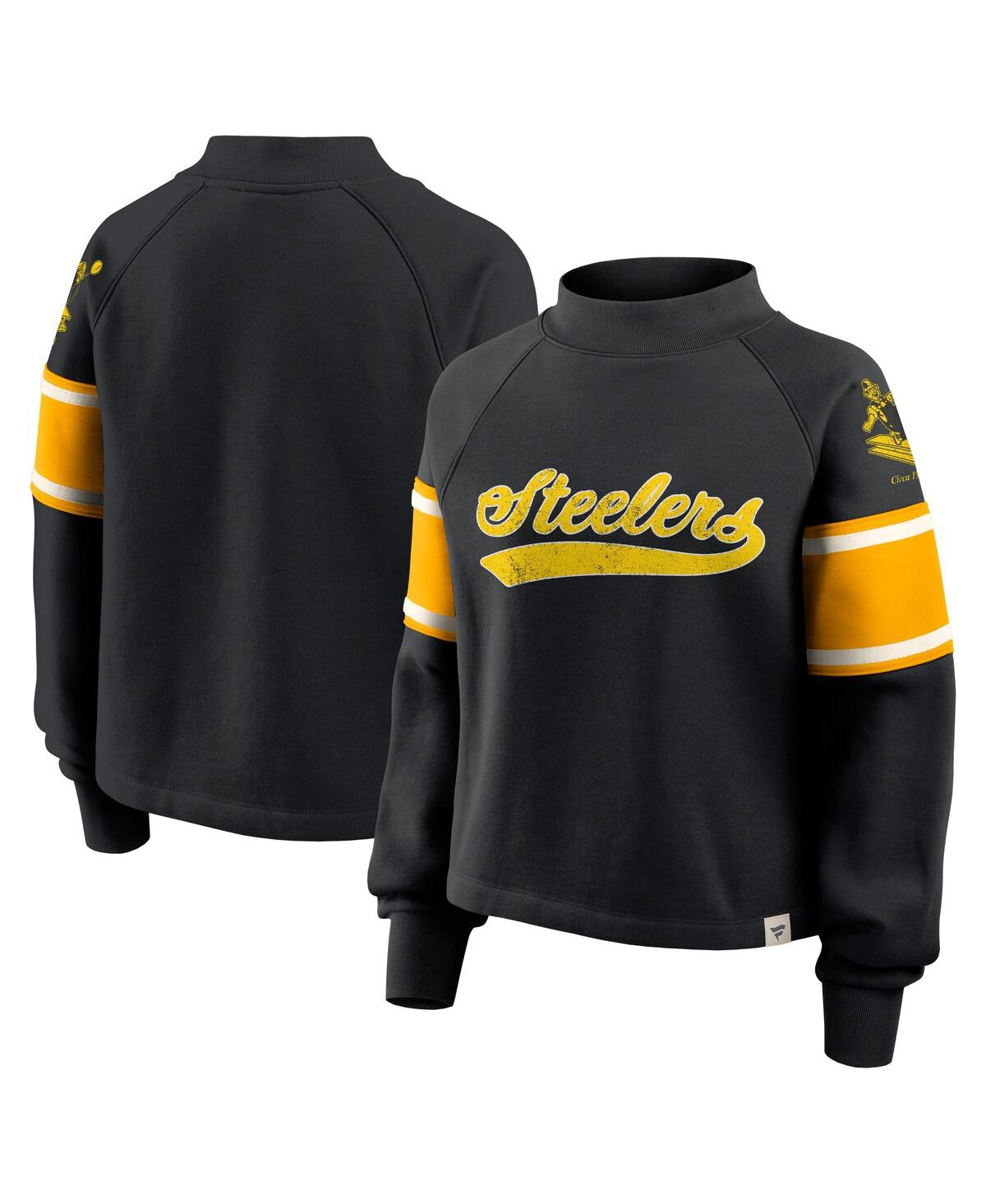 Fanatics Women's Black Pittsburgh Steelers Oversized Hometown Toss Sweep Mock Neck Pullover Hoodie In Black