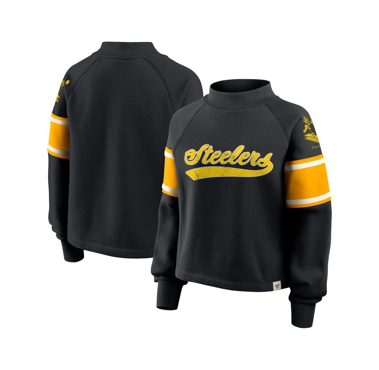 Women's Black Pittsburgh Steelers Oversized Hometown Toss Sweep Mock Neck Pullover Hoodie