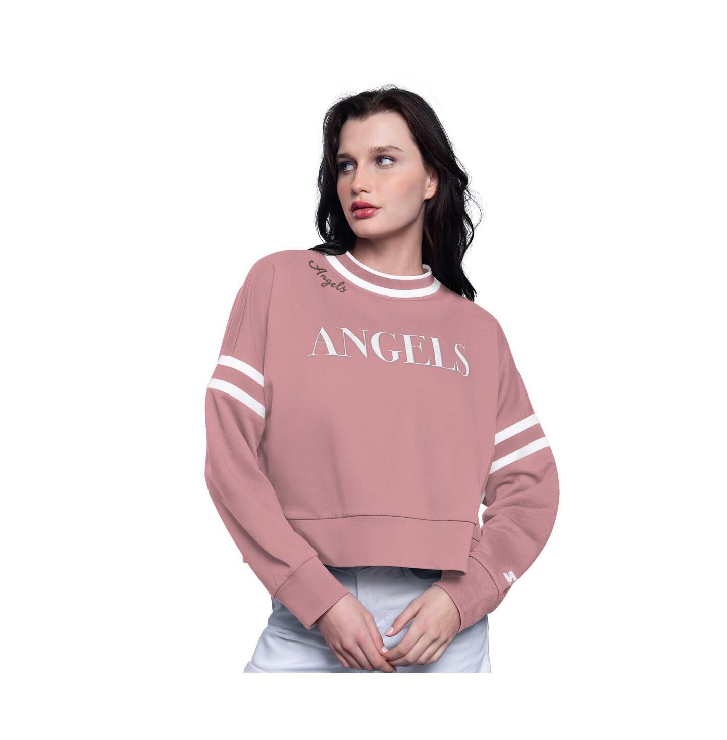 Женская толстовка Starter Pink Los Angeles Angels Power Play Cropped Pullover — фото 1