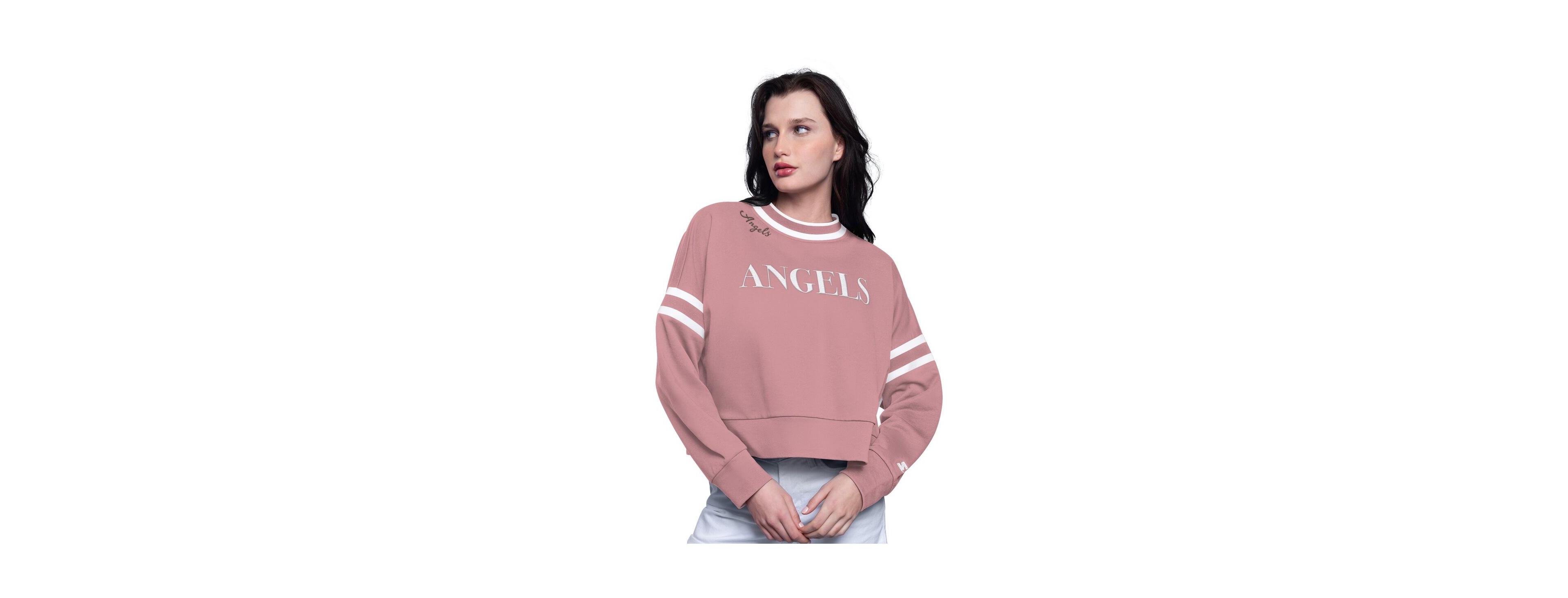 Starter Wo Men's  Pink Los Angeles Angels Power Play Cropped Pullover Sweatshirt