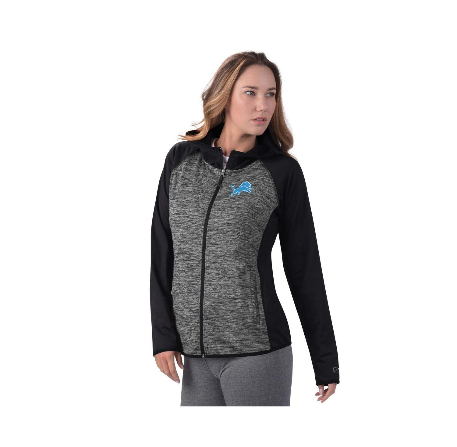 Women's Black Detroit Lions Leslie Space Dyed Raglan Full-Zip Jacket