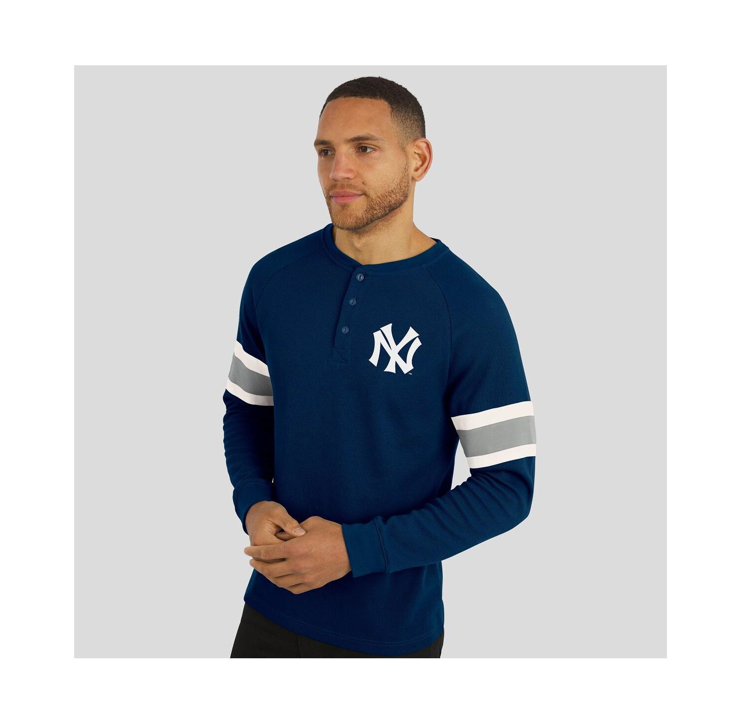 Men's Darius Rucker Collection by Fanatics Navy New York Yankees Waffle-Knit Raglan Long Sleeve Henley T-Shirt