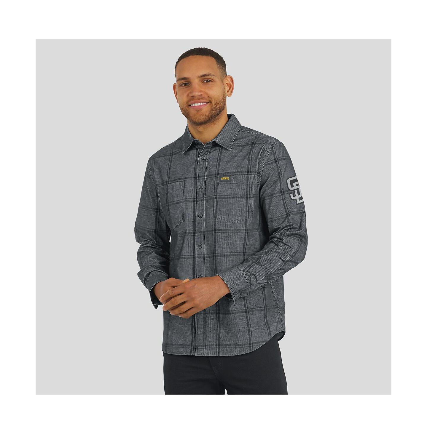 Мужские рубашки Darius Rucker Collection by Fanatics Gray San Diego Padres Thin Wale Corduroy Plaid Button Up — фото 4