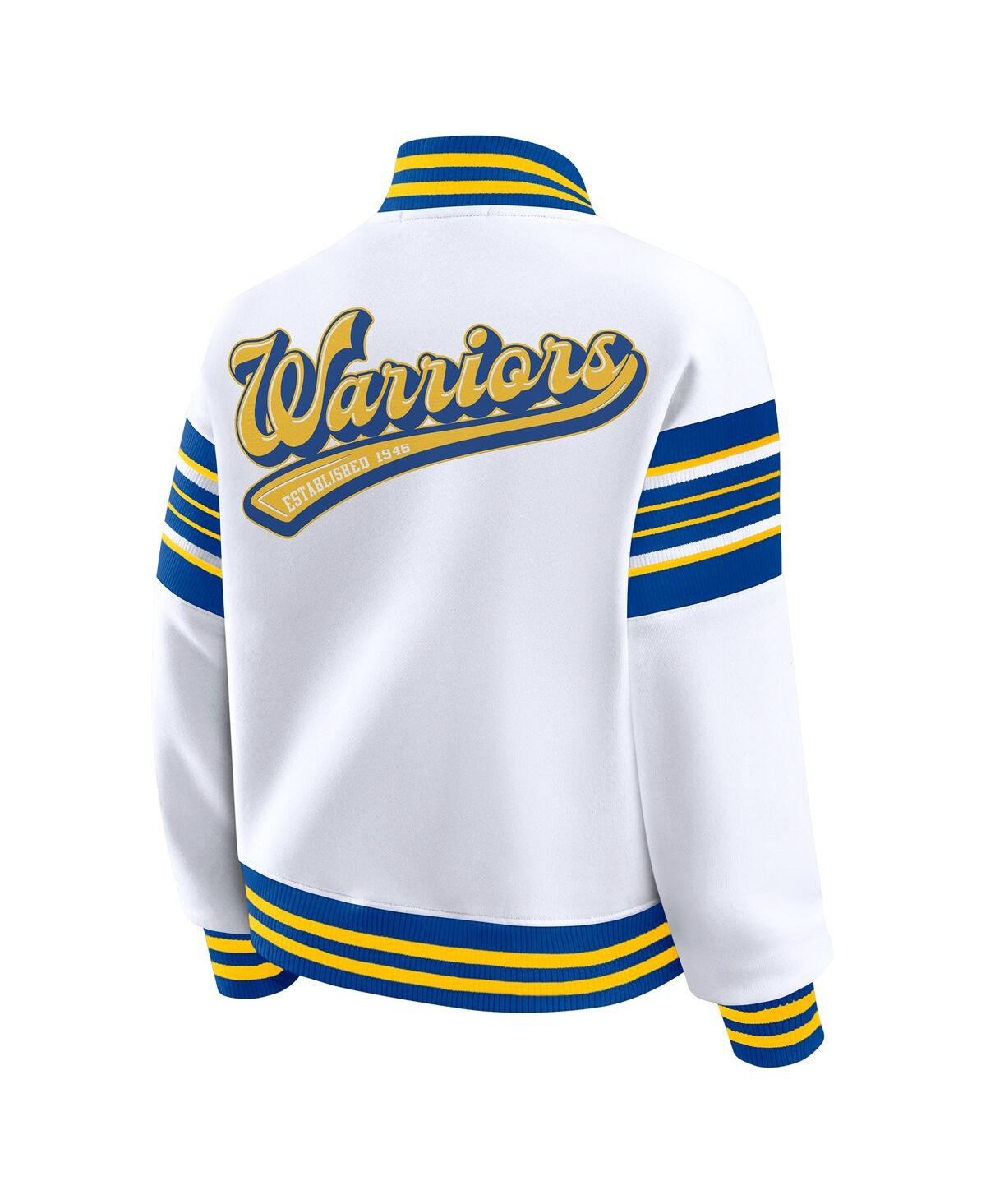 Wear By Erin Andrews Women's White Golden State Warriors Snap Front Fleece Sweatshirt In White