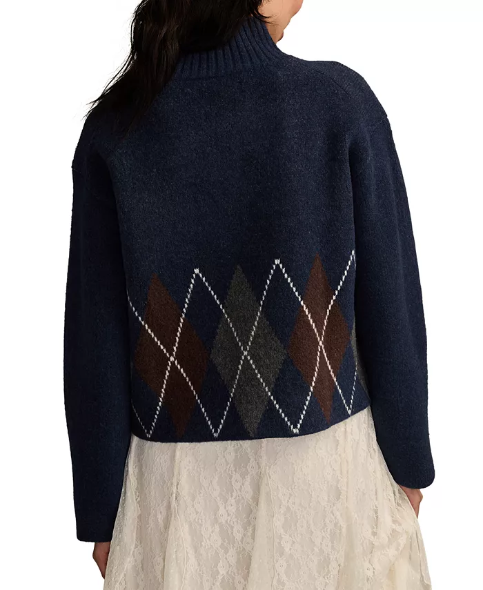 Women's Argyle Mock Neck Sweater - thumbnail 4