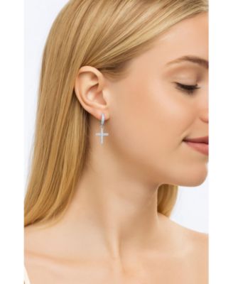 Cross Huggie Earrings with Cubic Zirconia
