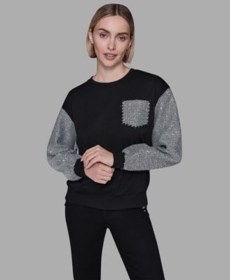 KARL LAGERFELD PARIS - Women's Embellished Sleeve Sweatshirt