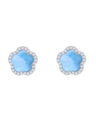 Sterling Silver, Flower Larimar, CZ Outline Studs