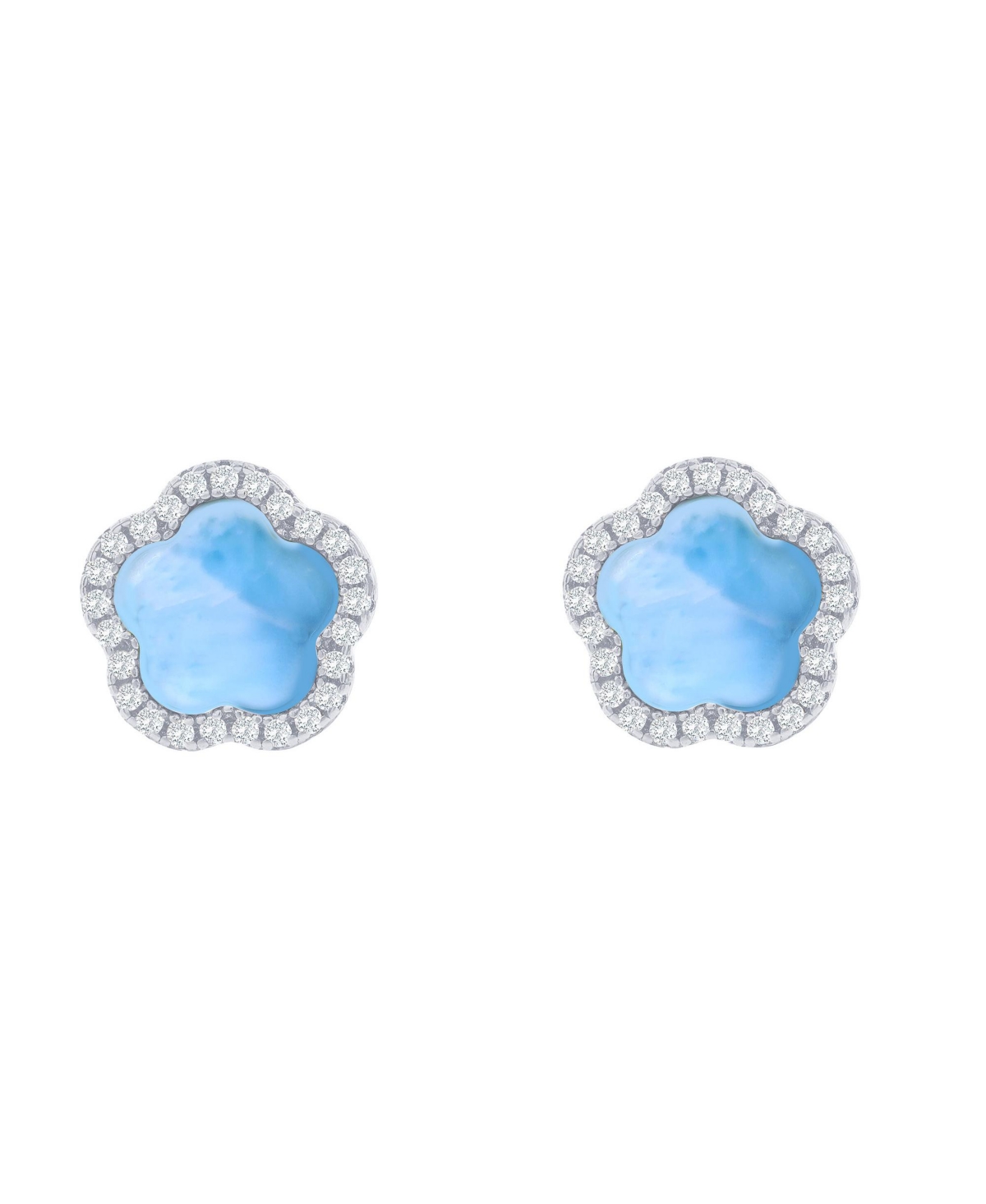 Caribbean Treasures Sterling Silver, Flower Larimar, Cz Outline Studs