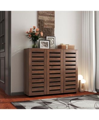 Louvered Door Shoe Cabinet with Adjustable Shelves
