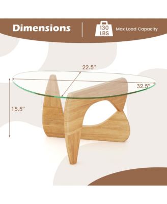 Triangle Coffee Table with Tempered Glass Top & Adjustable Rubber Wood Base