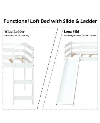Twin Size Loft Bed with Slide Wood Low Sturdy Loft Bed Bedroom