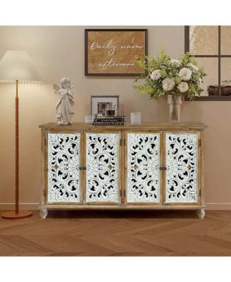 Brand 4-Door  Fir Wood & MDF  Distressed Finish, Hollow-Carved Doors + Accent Cabinet