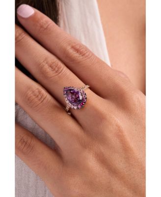 Multi-Gemstone (2-1/5 ct. t.w.) & Nude Diamond (1/6 ct. t.w.) Pear Halo Ring in 14k Rose Gold