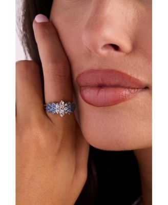 Blue Ombr&eacute; Sapphire (1 ct. t.w.) & White Sapphire (1/3 ct. t.w.) Cluster Ring in 14k White Gold