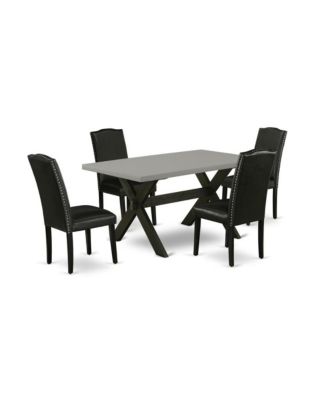 5-Piece Dining Set with Cement Finish Tabletop, 4 Stylish High-Back Chairs, Wire-Brushed Black Wood Frame