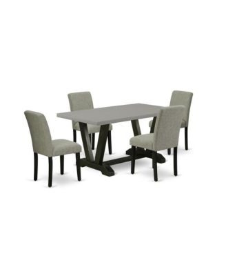 5-Pc Dinette Set - 4 Kitchen Chairs and 1 Modern Rectangular Wire Brushed Black Kitchen Table with High Chair Back - Linen White Finish