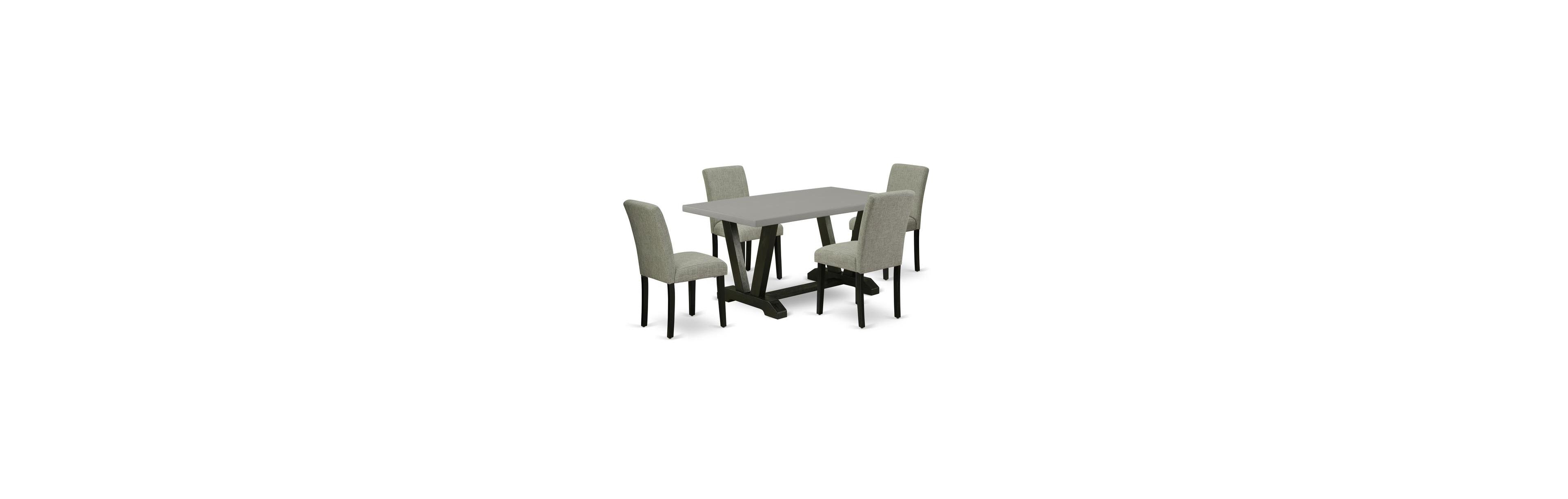 East West Furniture 5-Pc Dinette Set - 4 Kitchen Chairs and 1 Modern Rectangular Wire Brushed Black Kitchen Table with High Chair Back