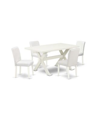 5-Piece Fashionable kitchen table set an Outstanding Linen White rectangular Table Top and 4 Wonderful Pu Leather Parson Dining Room Chairs
