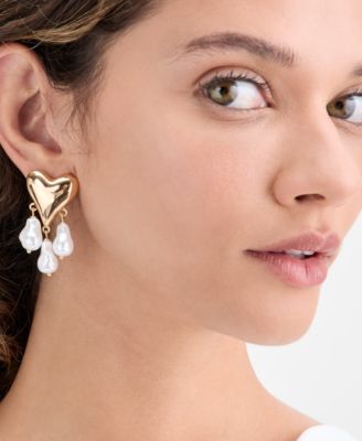 Imitation Pearl Charm Heart Drop Earrings, Macy's Exclusive