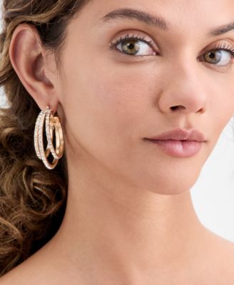 Pav&eacute; Triple Row Hoop Earrings, Macy's Exclusive 