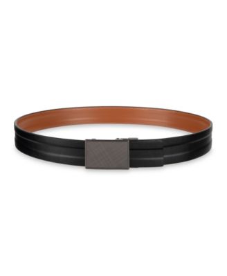 Men's Reversible Plaid Plaque Compression Locking Buckle Belt