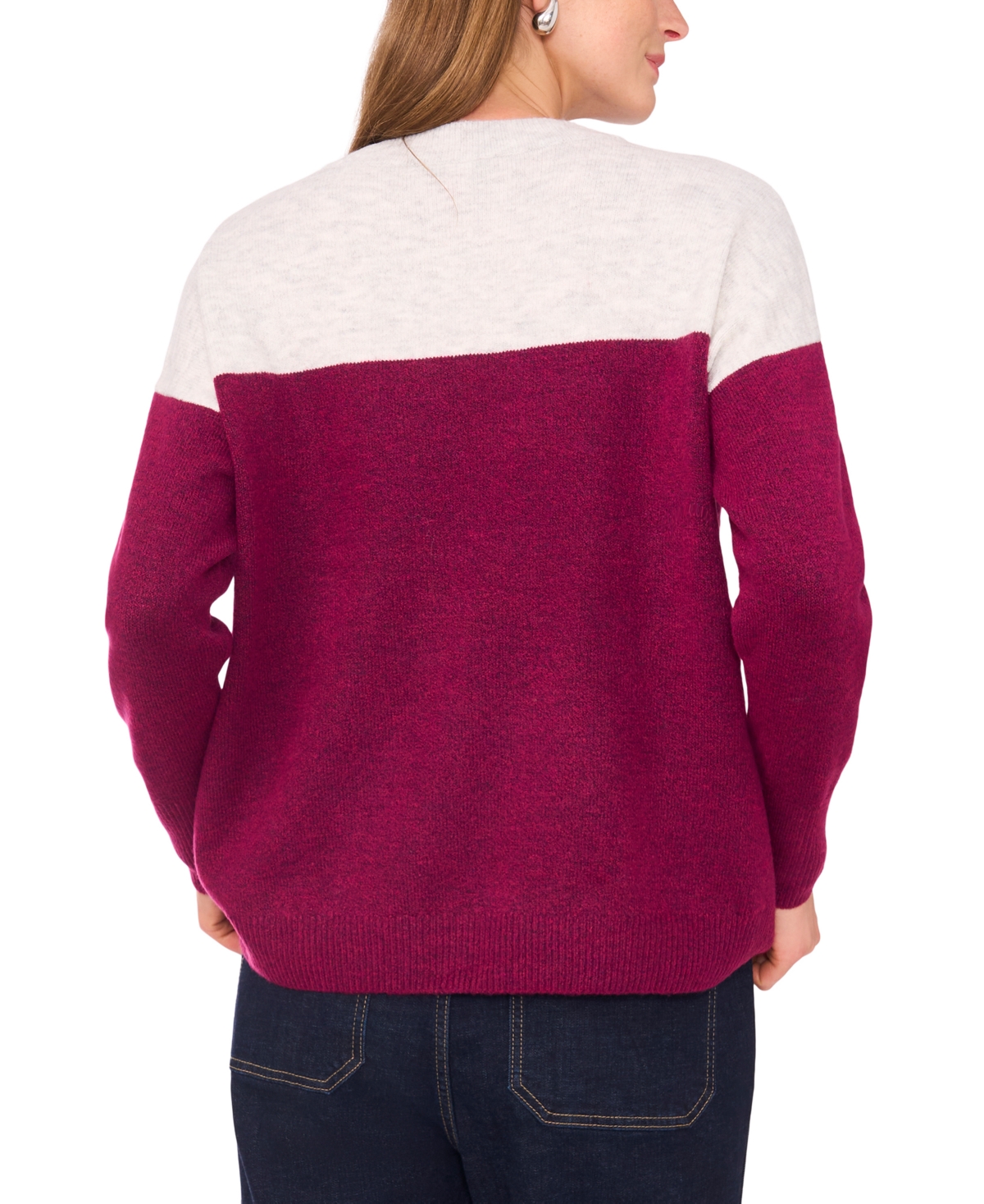 Vince Camuto Women's Cozy Extended Shoulder Color Blocked Sweater