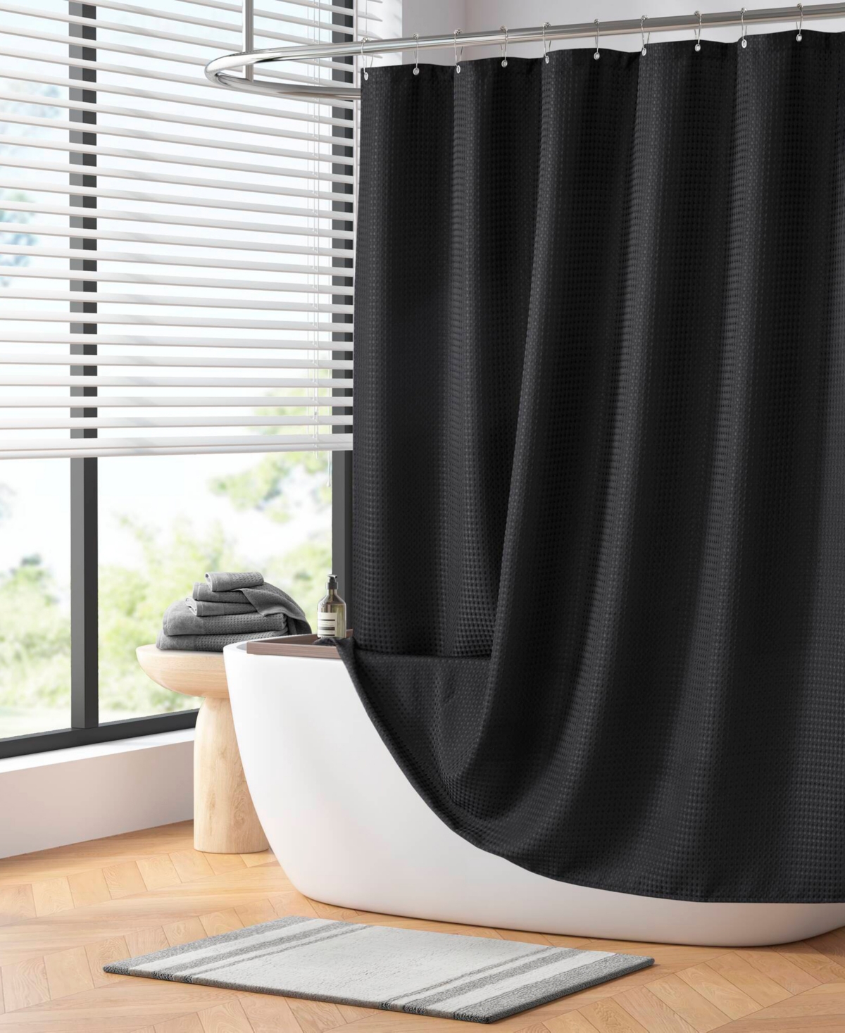 Madison Park Arbor Waffle Shower Curtain, 72" X 72" In Black
