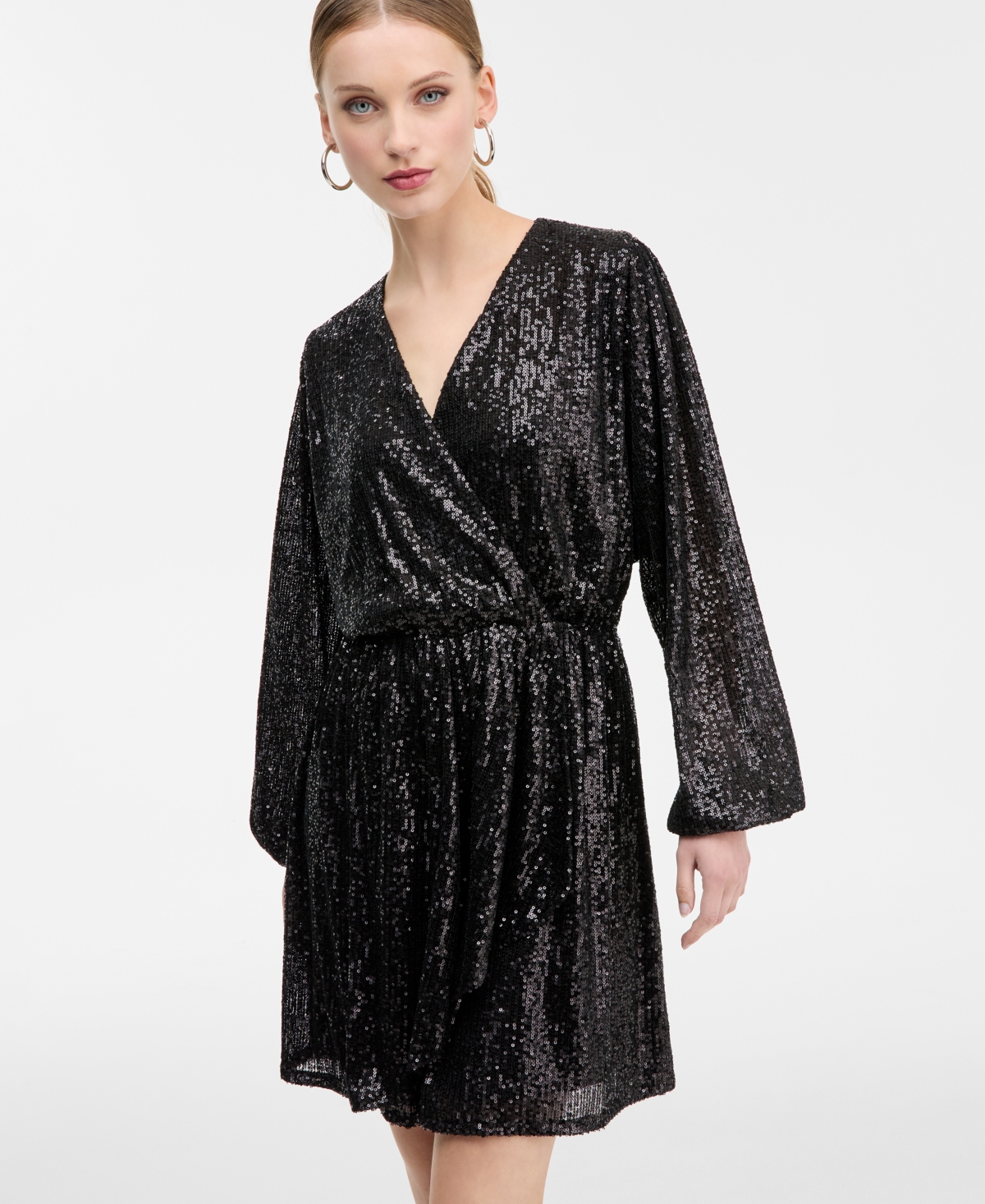 Hugo Boss Boss Orange Dillio Sequin Mesh Long Sleeve Cocktail Dress In Black