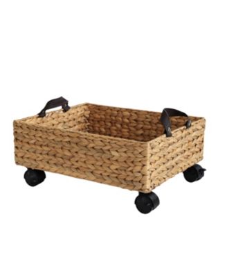 Adaline 18.11" Classic Farmhouse Hand-Woven Hyacinth Rectangular Underbed Storage Bin with Wheels and Handles