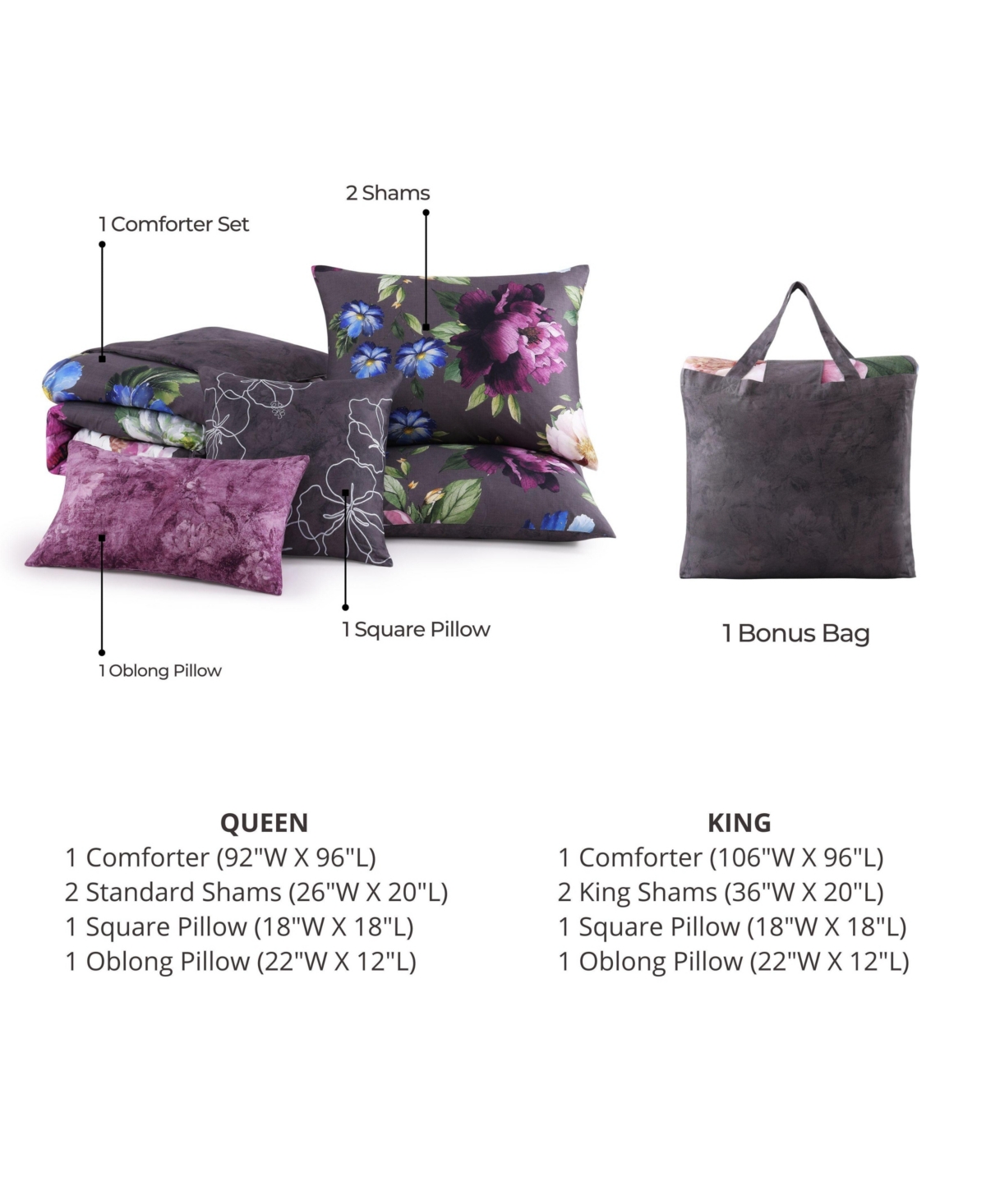 Bebejan Elegant Blossoms Bedding 100% Cotton 5 Piece King Size Reversible Comforter Set