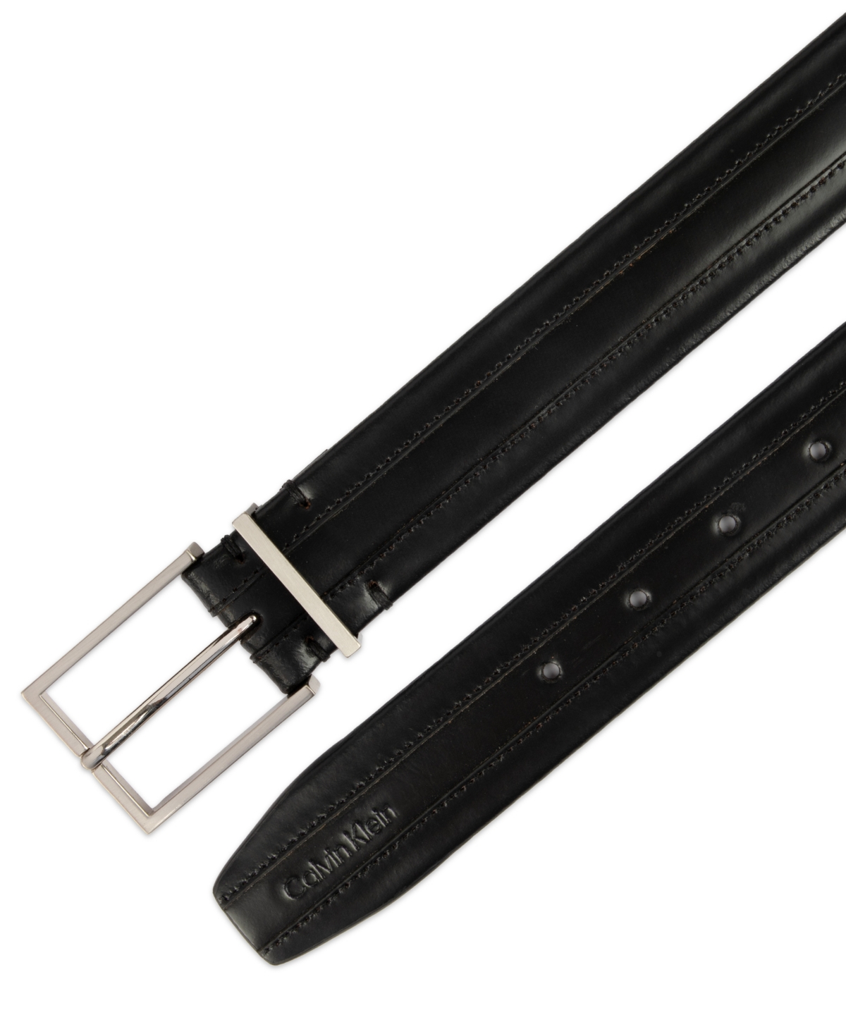 Calvin Klein Men's Stripe Stitch Leather Dress Belt