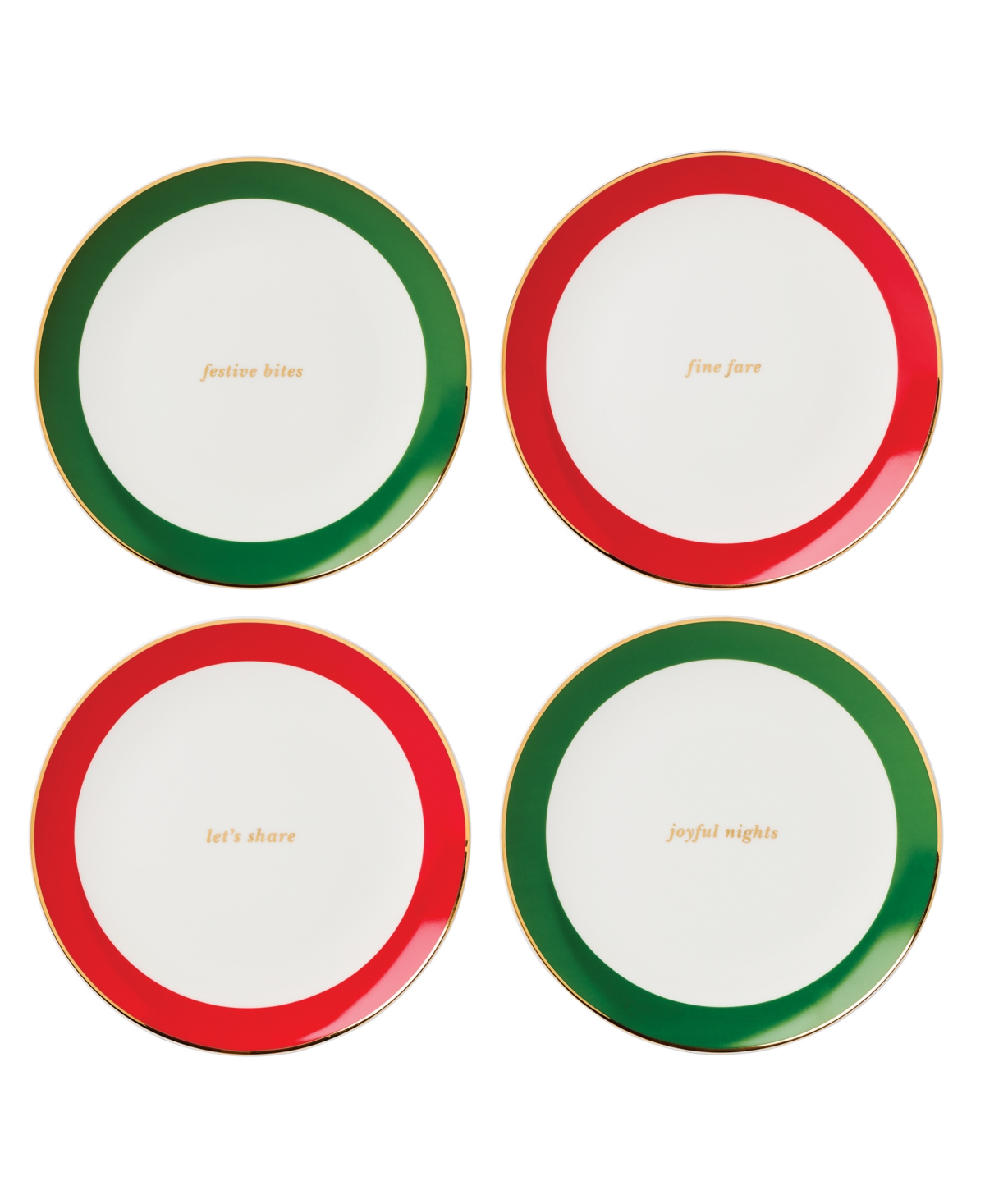 Kate Spade Evergreen Rim Accent Plates, Set Of 4 In White