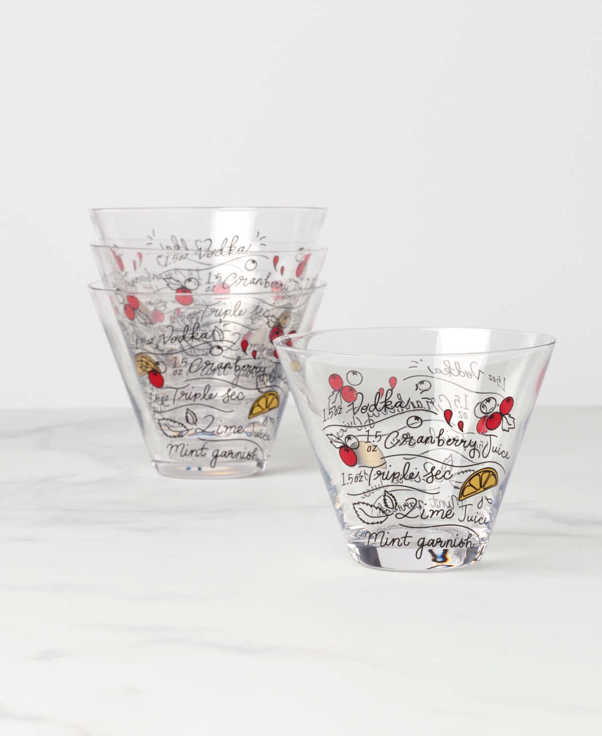 Kate Spade Make Merry Stemless Martini Glasses, Set Of 4 In Multi
