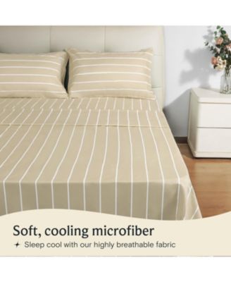 4-PC Striped Silky Soft Cooling Deep Pocket Sheet Set, Queen