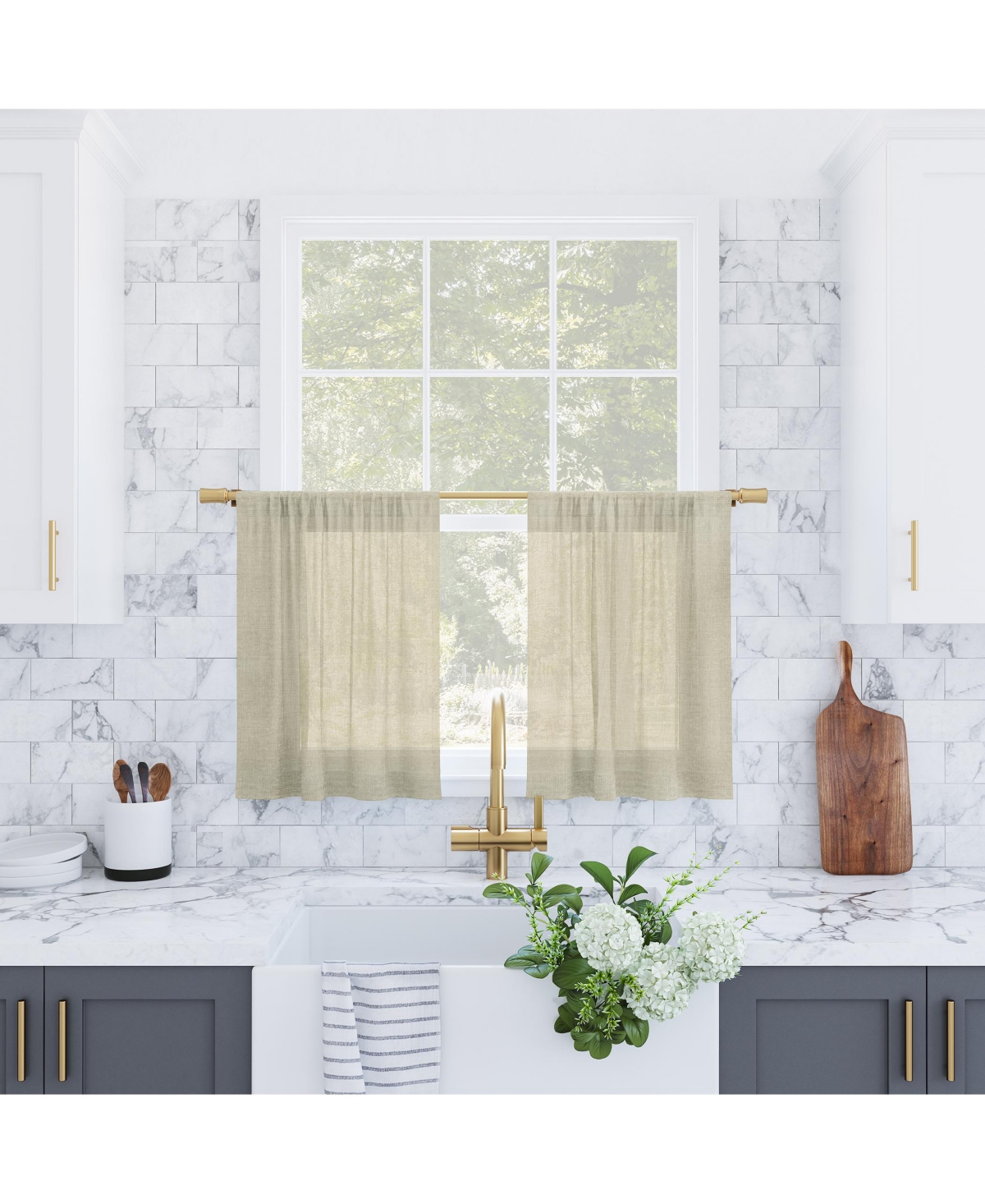 Slub Textured Linen Blend Cafe Curtain Pair