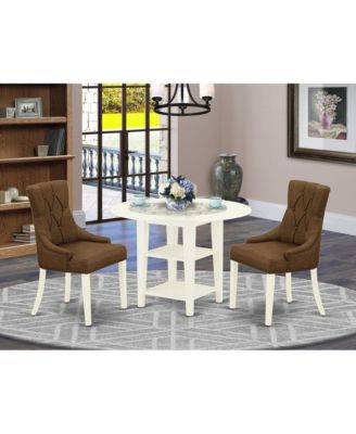 3-Piece Rubberwood, Linen White Finish, Space-Saving Dining Set