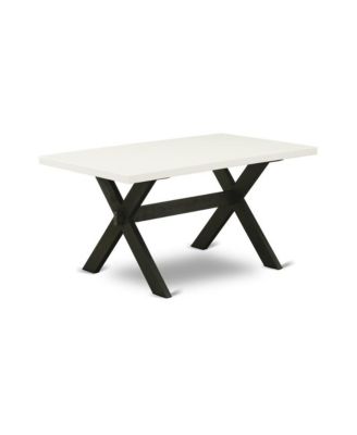 3 Piece Kitchen Set - 1 Linen White Dining Room Table and 2 Modern Benches - Stable and Sturdy Constructed - Wire Brushed Black Finish